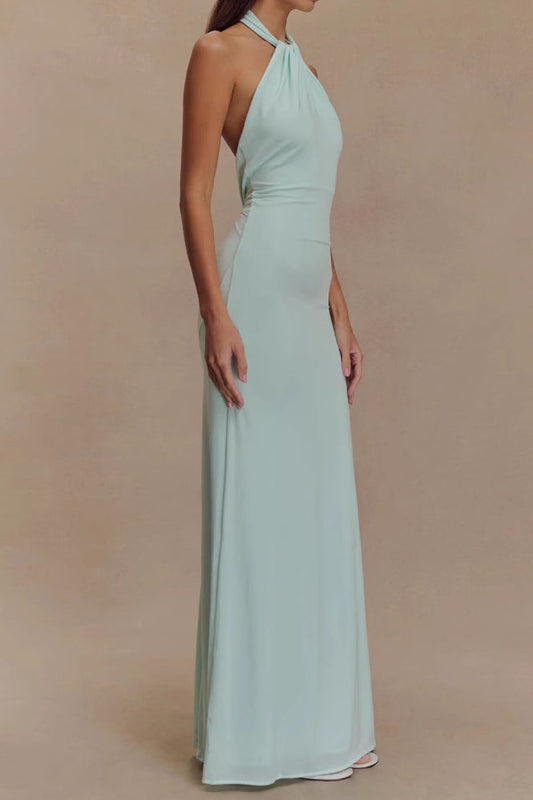Halter Twist Neck Maxi Dress