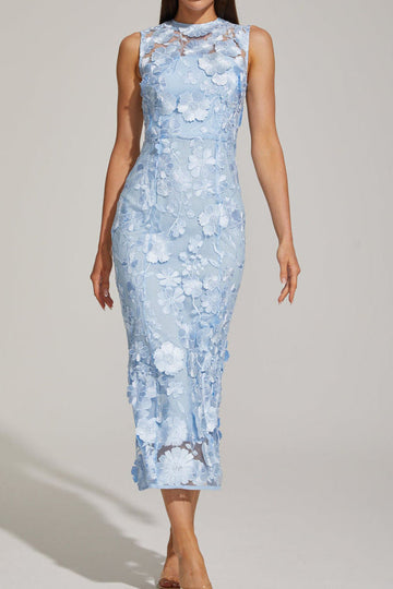 Floral Applique Sleeveless Midi Dress