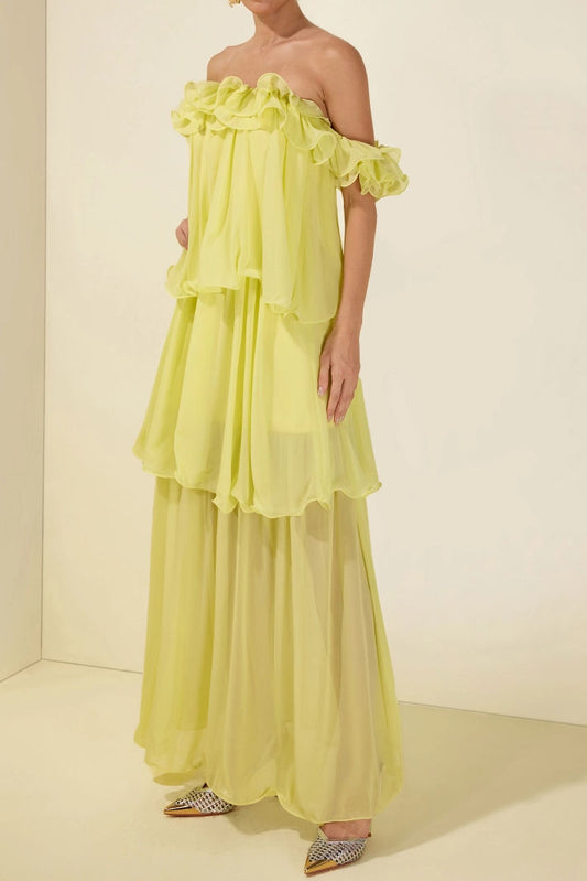 Off Shoulder Ruffle Tiered Maxi Dress
