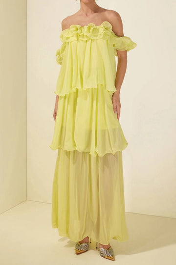Off Shoulder Ruffle Tiered Maxi Dress