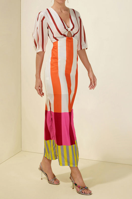 Colorblock Stripe Cutout Maxi Dress