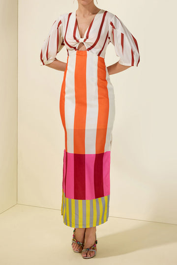 Colorblock Stripe Cutout Maxi Dress