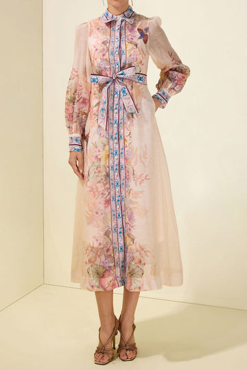 Floral Print Long Sleeve Shirt Dress