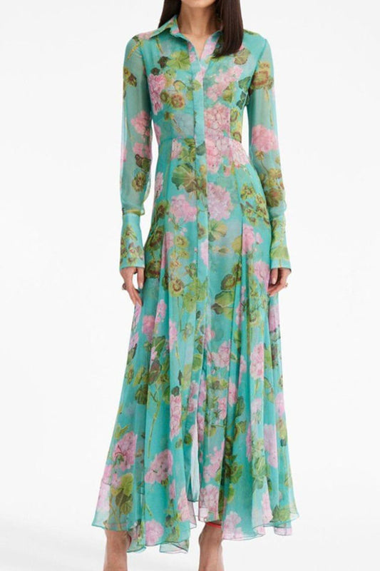 Floral Print Long Sleeve Shirt Dress