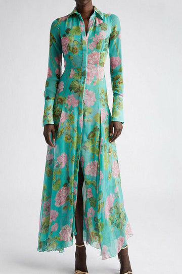 Floral Print Long Sleeve Shirt Dress
