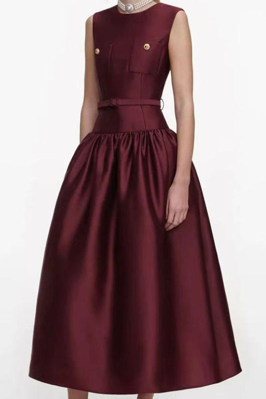 Belted Sleeveless A Line Midi Dress