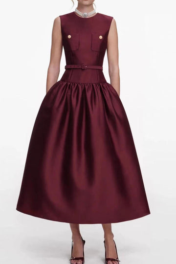 Belted Sleeveless A Line Midi Dress