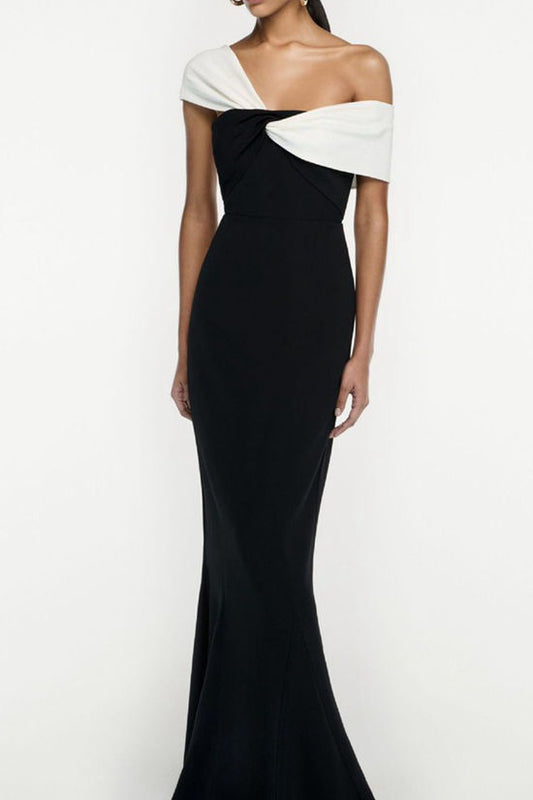 Contrast Twist Off Shoulder Maxi Dress