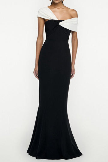 Contrast Twist Off Shoulder Maxi Dress