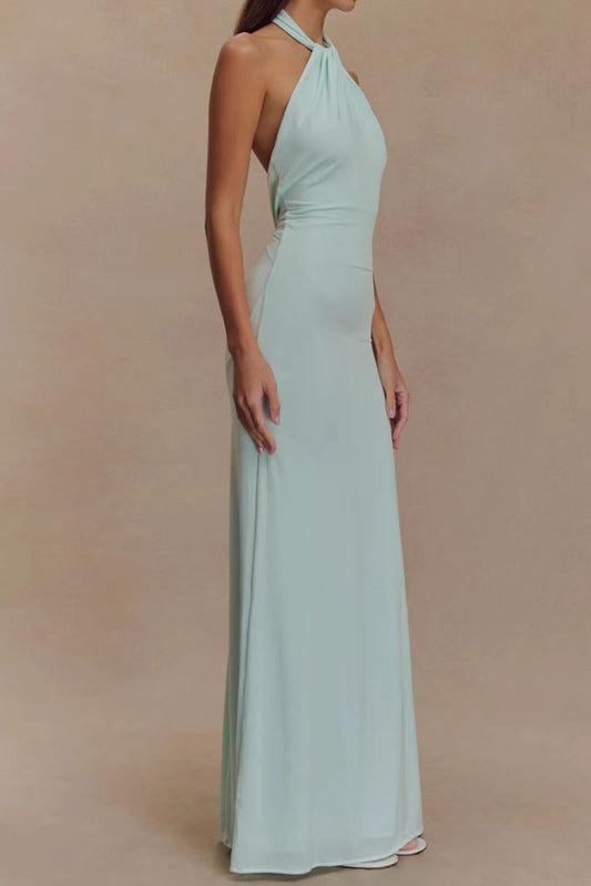 Halter Ruched Bodycon Maxi Dress