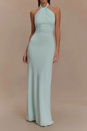 Halter Ruched Bodycon Maxi Dress