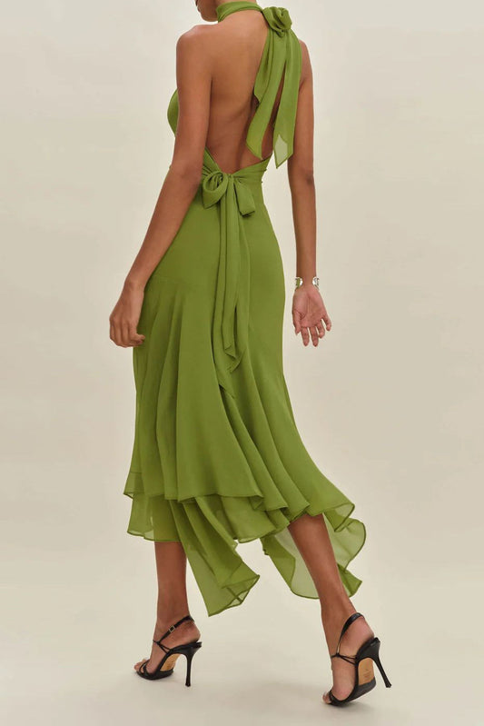 Halter Tie Asymmetric Hem Dress