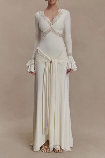 Lace Trim Bell Sleeve Maxi Dress