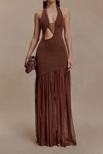 Halter Cutout Drape Maxi Dress
