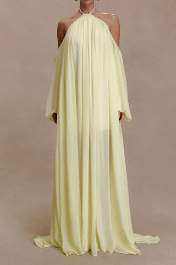 Halter Cape Flowing Maxi Dress