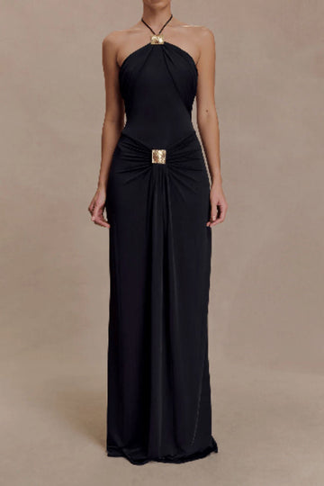 Halter Gold Detail Maxi Dress