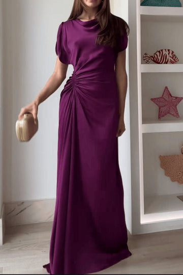 Draped Neck Ruched Maxi Dress