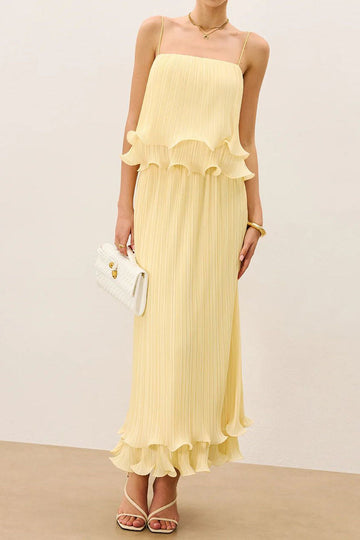 Pleated Ruffle Strap Maxi Dress
