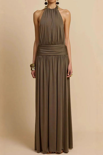 Halter Ruched Waist Maxi Dress