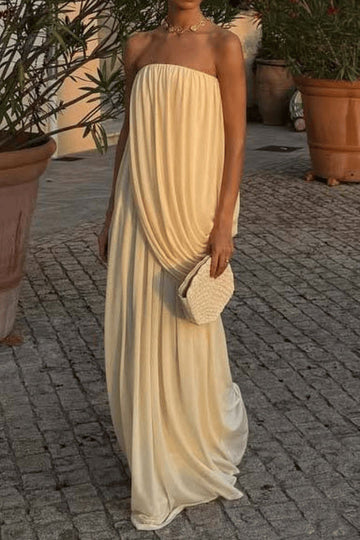 Strapless Draped Pleated Resort Maxi Dress