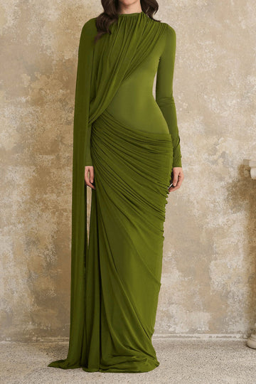 Draped High Neck Bodycon Maxi Dress
