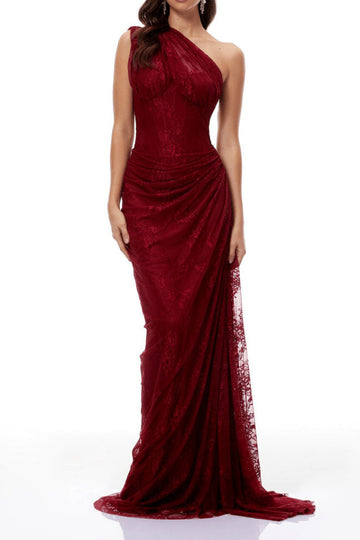 One Shoulder Lace Evening Dress