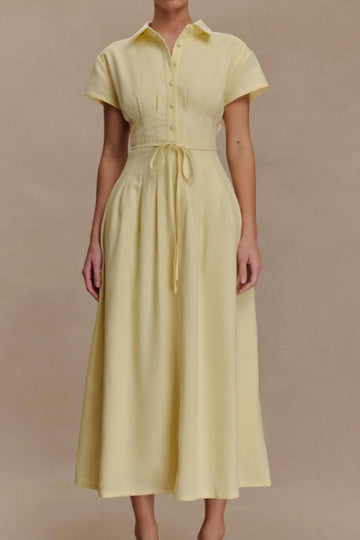 Shirt Collar Belted Midi Dress