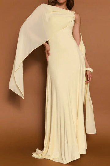 One Shoulder Cape Maxi Dress