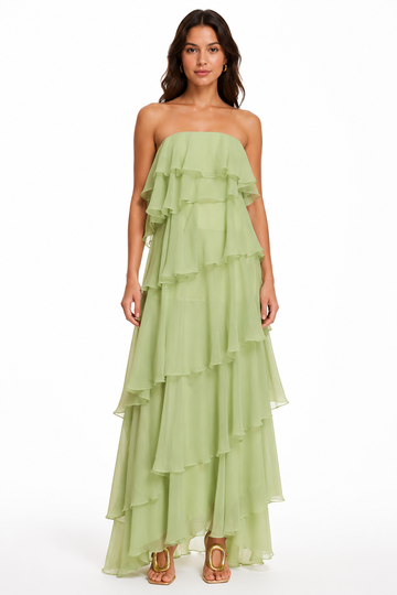 Strapless Ruffle Tiered Maxi Dress