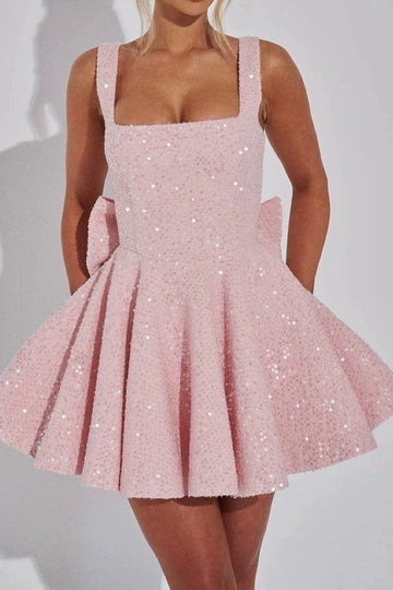 Sequin Square Neck Skater Mini Dress
