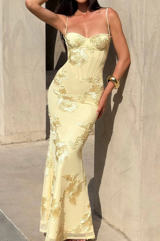 Floral Embroidered Mermaid Maxi Dress