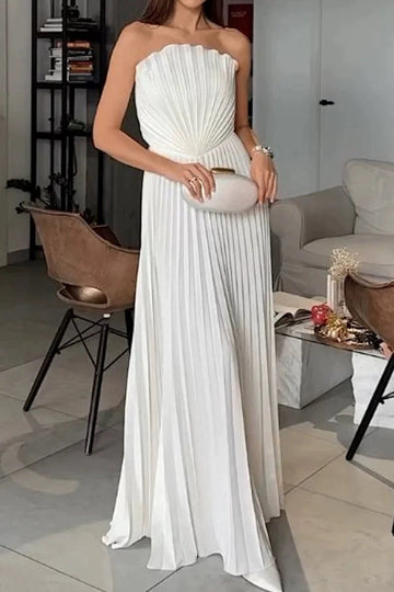 Pleated Strapless Split Maxi Dress
