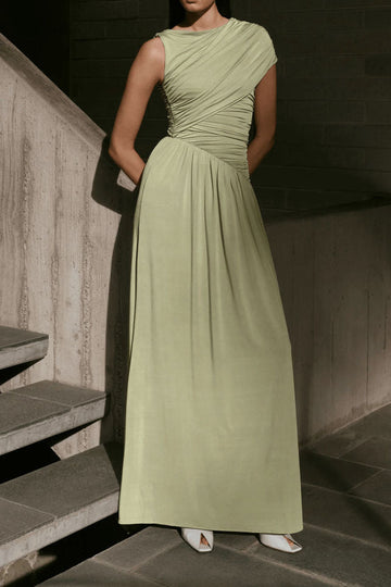 Asymmetric Ruched Waist Maxi Dress