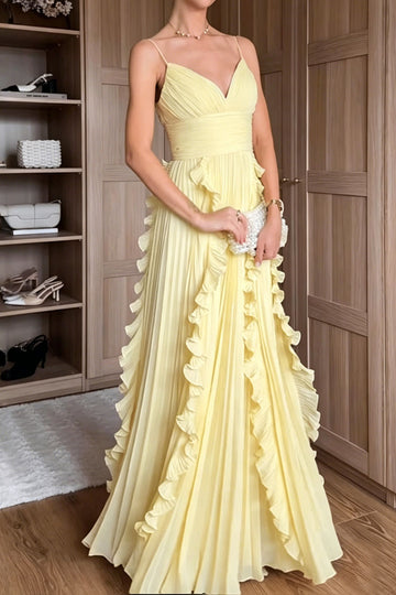 Ruffle Pleated Cami Maxi Dress