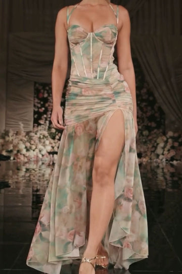 Floral Corset Split Maxi Dress