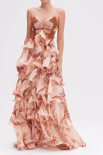 Bow Cutout Tiered Maxi Dress