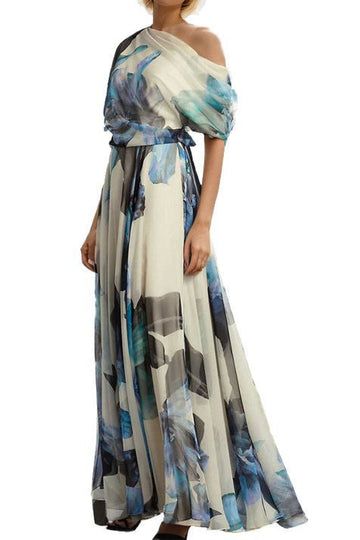 Asymmetric Printed Flowy Maxi Dress