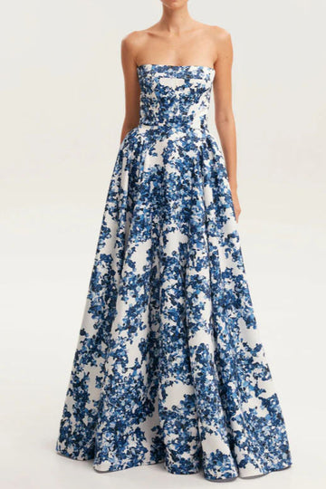 Strapless Floral Ball Gown Dress