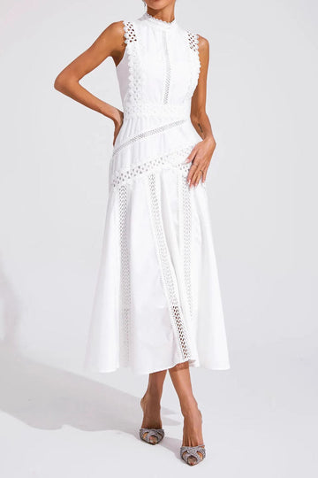Sleeveless Lace Panel Midi Dress