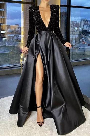 Sequin V Neck Ball Gown