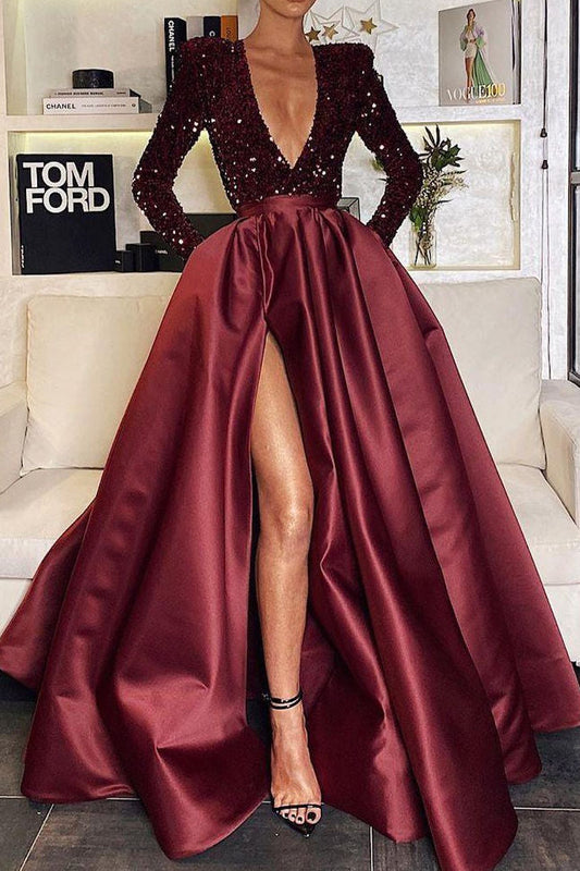 Sequin V Neck Ball Gown