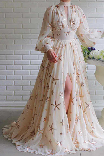 Star Print Lantern Sleeve Dress