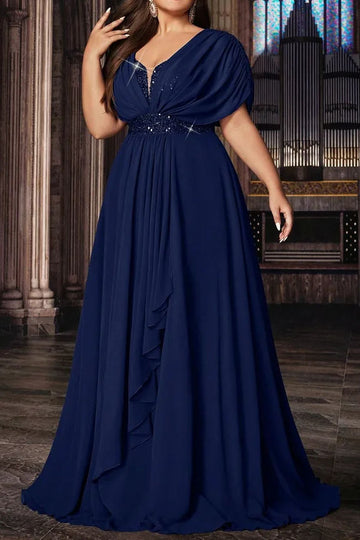 V Neck Sequin Elegant Evening Gown