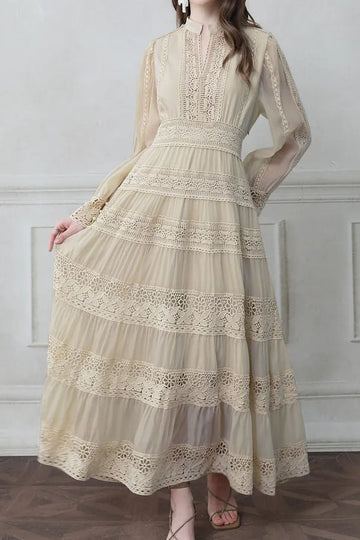 Sheer Lace Panel Maxi Dress