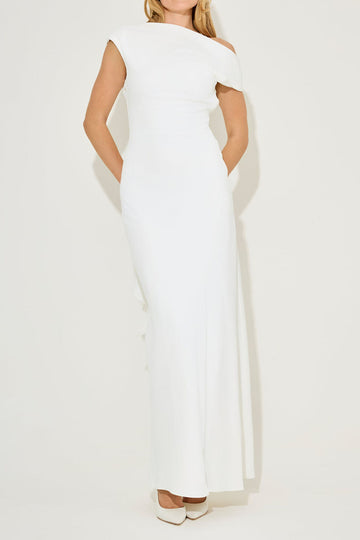 Asymmetric Cape Sleeve Open Back Maxi Dress