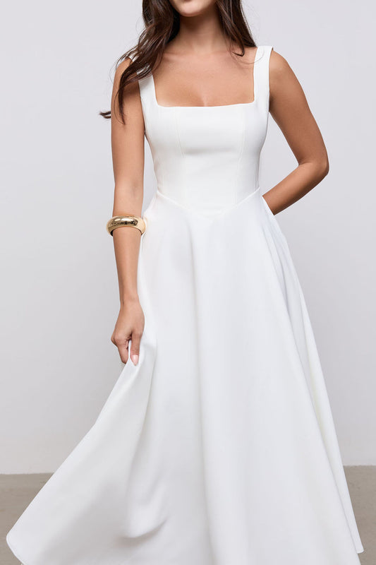 Square Neck Fit and Flare Midi Dress