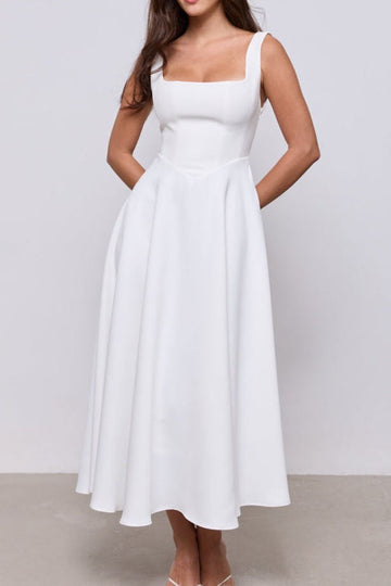 Square Neck Fit and Flare Midi Dress