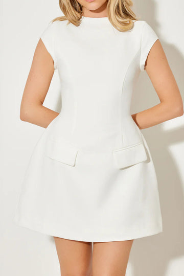 Mock Neck Cap Sleeve Pocket Mini Dress