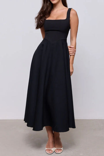 Square Neck Scoop Back Full Midi Dress