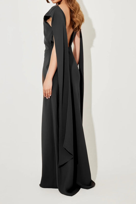 Open Back Cape Panel Maxi Dress